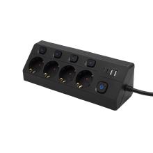 KNVK04KUSBC - HOME KNVK04KUSBC 4-es elosztó, aljzatonként kapcsolható, max. 3680 W, 2 méter, fekete, 2xUSB-C, 2xUSB-A